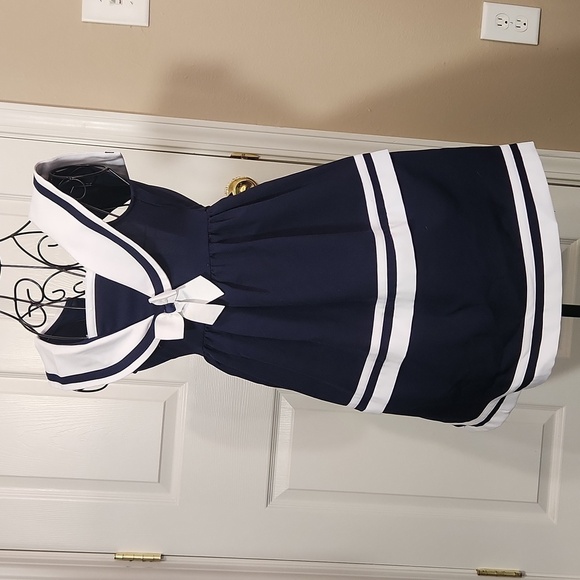 Bonnie Jean Blue Sleeveless Sundress with Sailor Collar - Picture 5 of 8